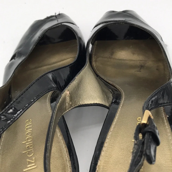 Liz Claiborne Jacqueline shiny black peep-toe slingbacks, size 8M - Picture 8 of 8